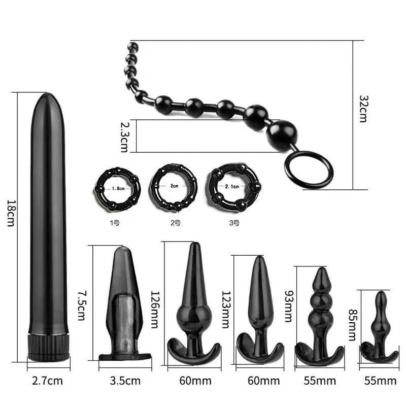 Musta PLEASUREZ Anaalilelu Paketti Ring - anaalituote, ergonominen ja turvallinen käyttöön, kuvassa näkyvä anaalilelun paketti