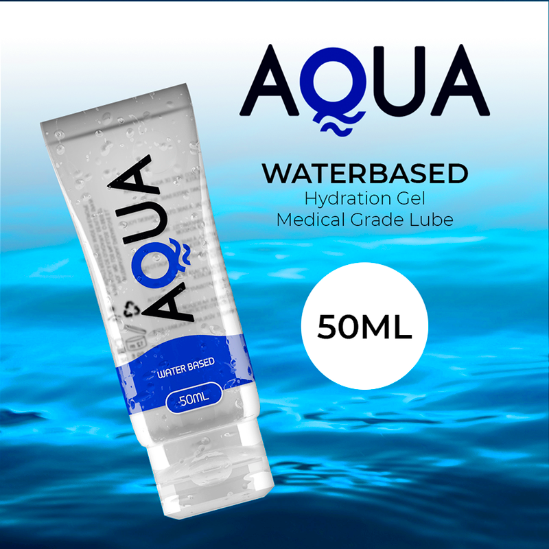 AQUA-liukuvoide 50ml, nestemäinen liukuvoide, läpinäkyvä ja silkkisen tuntuinen, sopii intiimiin käyttöön.