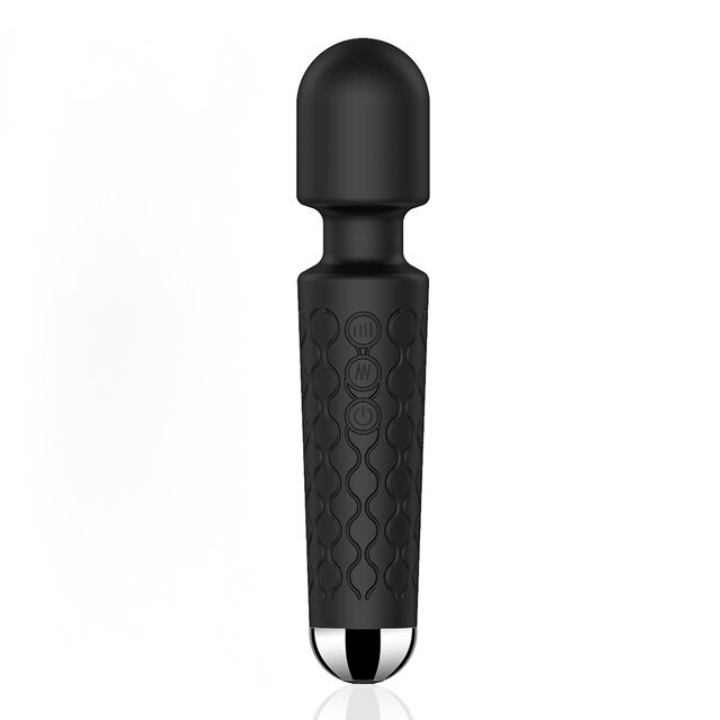 Mustan PLEASUREZ Magic Wand -värisevä seksilelu naisten nautintoon, silikonia ja ergonomista muotoilua.