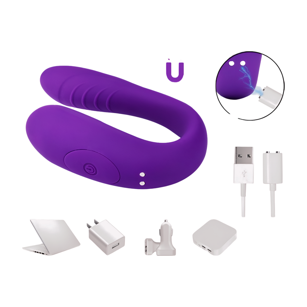Pleasurez U-IMU parivibraattori naisten seksilelu, vaaleanpunainen, pehmeä ja ergonominen muoto, seksilelun kuvitus.