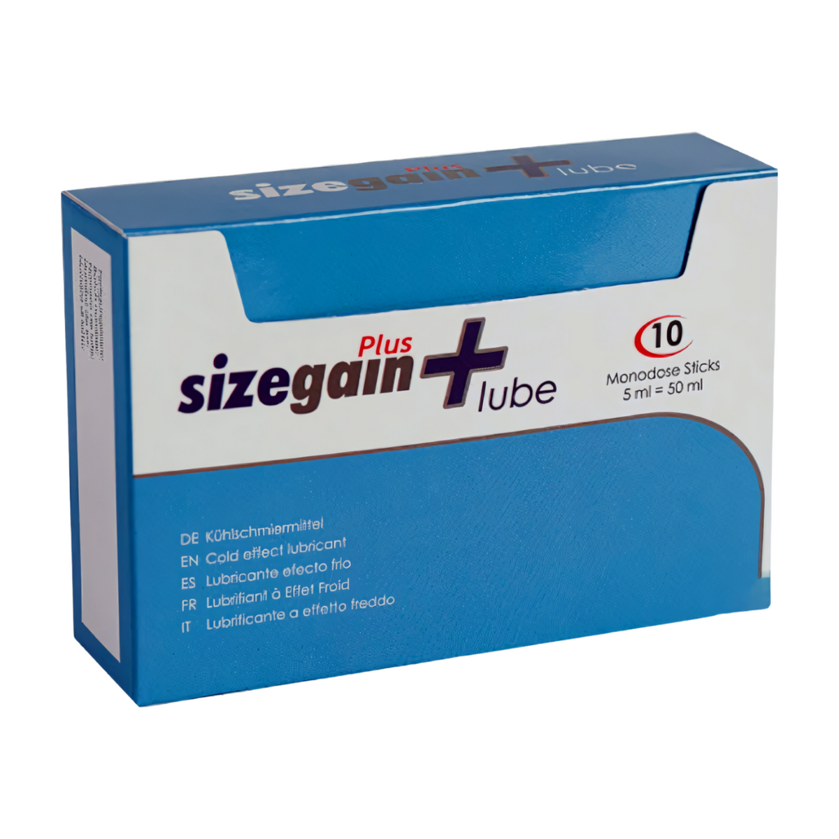 Liukuvoide SizeGain Plus 500COSMETICS, vesipohjainen liukuvoide, näkyvissä pullo ja etiketti.