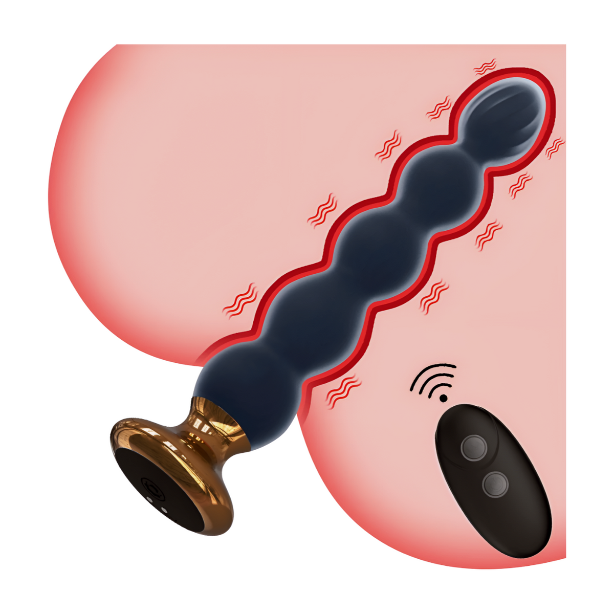 Anaalihelmi vibraattori, PLEASUREZ - tyylikäs ja ergonominen anaali vibratori, näkyvissä kuva.