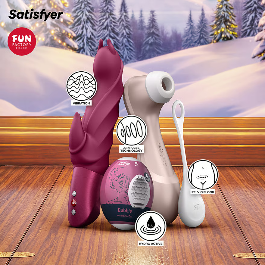SATISFYER JOULUKALENTERI DELUXE 2026 LOVE EXPRESS joulukalenteri, avattava paketti täynnä yllätyksiä ja lahjoja.