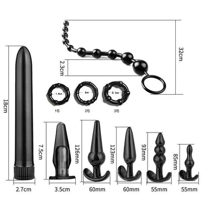 Musta PLEASUREZ Anaalilelu Paketti Ring - anaalituote, ergonominen ja turvallinen käyttöön, kuvassa näkyvä anaalilelun paketti