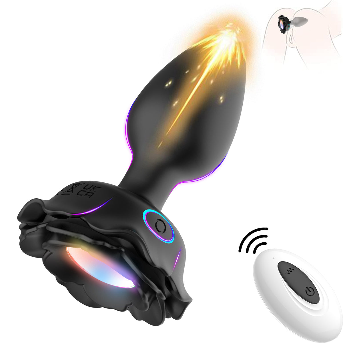 Pleasurez Anaalitappi Ruusu Valo musta, pehmeä ja ergonominen anaalitappi kukkakuvioisella designilla.