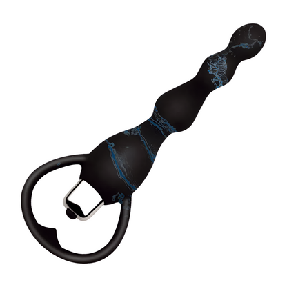 Musta PLEASUREZ Anaali Anustappi Helmi Pulse, silikonia, pehmeä ja ergonominen käyttöliittymä, helmiä ja pulssivärähtelyjä.