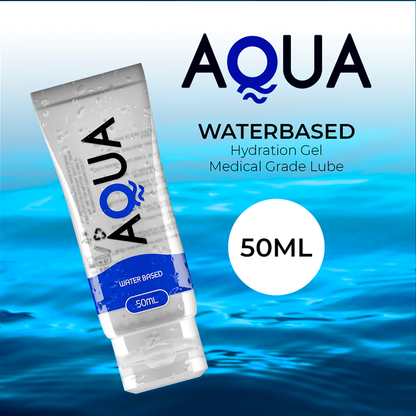 AQUA-liukuvoide 50ml, nestemäinen liukuvoide, läpinäkyvä ja silkkisen tuntuinen, sopii intiimiin käyttöön.