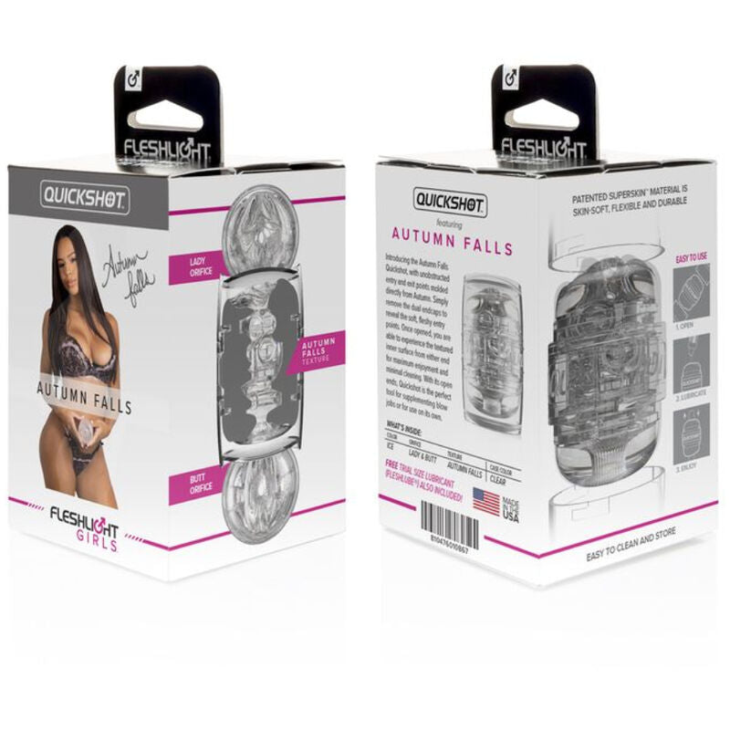 Fleshlight Girls Autumn Falls Quickshot masturbaattori, realistinen sisus ja pehmeä tekstuuri, musta väri.
