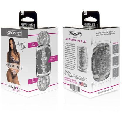 Fleshlight Girls Autumn Falls Quickshot masturbaattori, realistinen sisus ja pehmeä tekstuuri, musta väri.