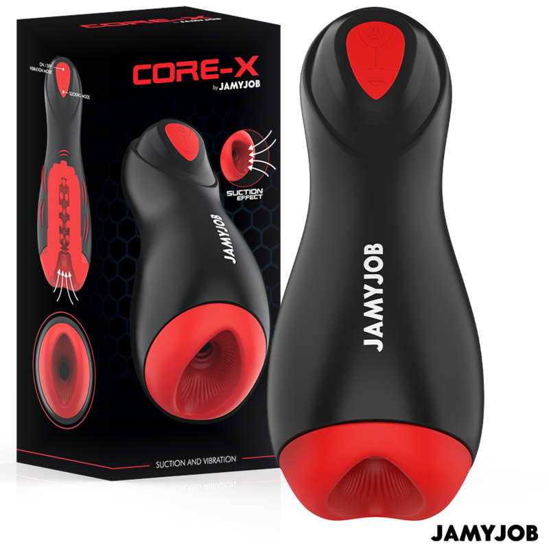 JAMYJOB Core-X miesten seksilelun masturbaattori, realistinen ja pehmeä, kuvassa näkyvä sisäosan tekstuuri ja muoto.
