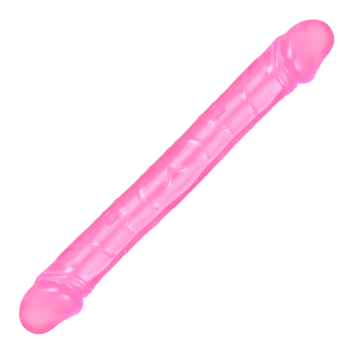 Kaksipäinen PLEASUREZ dildo mustavärisenä, realistinen dildo, kuva näkyy etu- ja takaosasta.