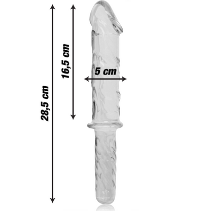 Lasinen NEBULA Dildo Nebula 24, tukeva ja tyylikäs dildo, kuvassa selkeästi näkyvä muoto ja kirkas lasipinta.