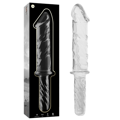 Lasinen NEBULA Dildo Nebula 24, tummansininen ja kiiltävä, pyöreä ja ergonominen dildo.