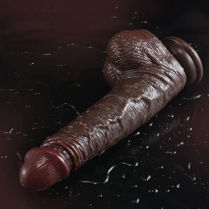 Mustan värinen liikkuva dildo nahkakoristeella, PLEASUREZ-merkki, realistinen ja ergonominen seksilelu.