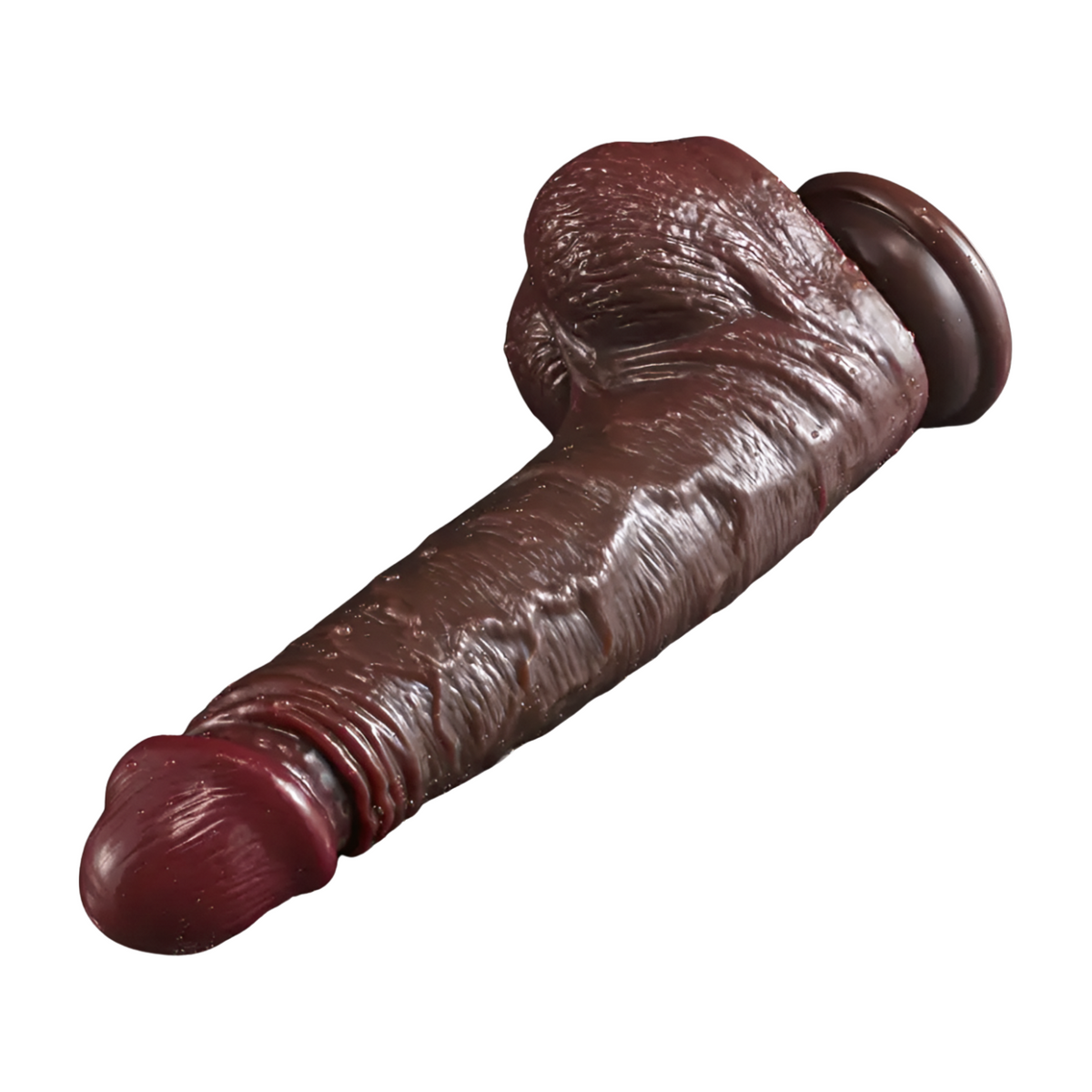 Nahkainen liikkuva dildo PLEASUREZ-merkkisenä mustana, esinahalla, tarkka ja realistinen seksuaalinen lelu.