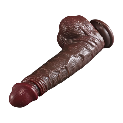 Nahkainen liikkuva dildo PLEASUREZ-merkkisenä mustana, esinahalla, tarkka ja realistinen seksuaalinen lelu.