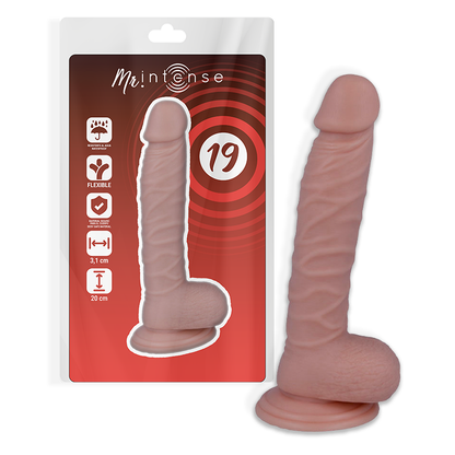 Intense Dildo Mr Intense 20cm, realistinen dildo, musta, valmistettu kestävästä materiaalista, kuvassa esillä.