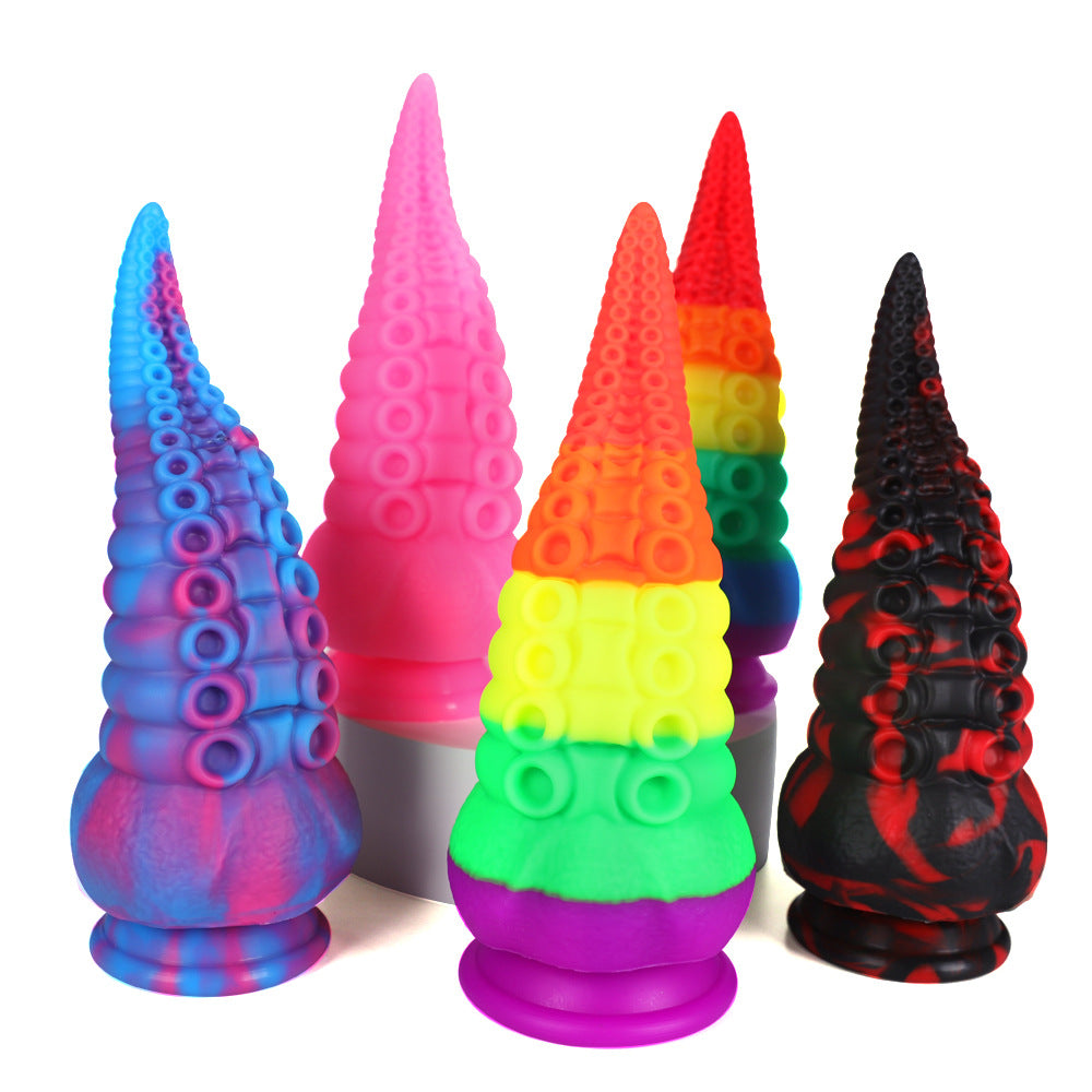 Värikäs Pleasurez Octopus dildo, realistinen dildo, kuvassa näkyvä tekopatsas ja värikäs muoto, seksilelu.