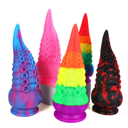 Värikäs Pleasurez Octopus dildo, realistinen dildo, kuvassa näkyvä tekopatsas ja värikäs muoto, seksilelu.