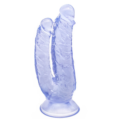 Sininen PLEASUREZ Dildo Tupla, joustava dildo kahdella päällä, kuvassa näkyy tekstuuri ja muoto.