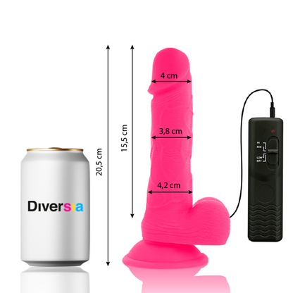 DIVERSIA-merkkinen dildo, 20 cm pitkä, vaalea ja realistinen dildo kuvituskuvassa, valmistettu turvallisesta materiaalista.