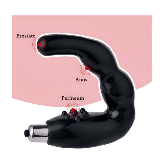 Pleasurez ETURAUHAS KIIHOTIN VIBRA FOCUS anaalihoito, vibraattori, musta ja ergonominen, kuvassa valmiina käyttöön.