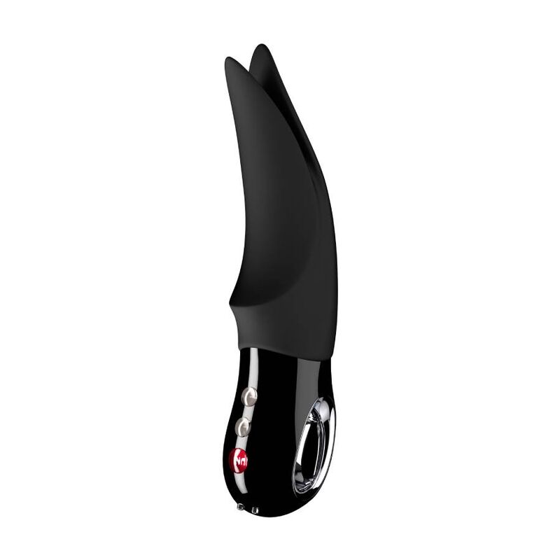 Black Fun Factory Volta vibrator with ergonomic design and textured surface, shown in a close-up image.