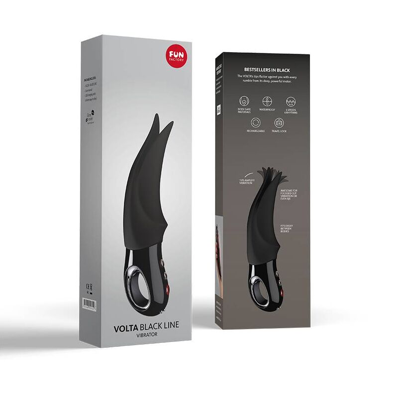Black Fun Factory VIBRAATTORI VOLTA vibrator with sleek design and textured surface for enhanced stimulation.