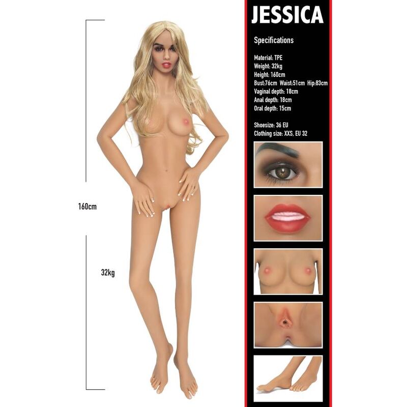 HIDDEN DESIRE Jessica-miehen seksinukke, aidonkokoinen, realistinen seksilelu kuvassa, yksityiskohdat näkyvissä.