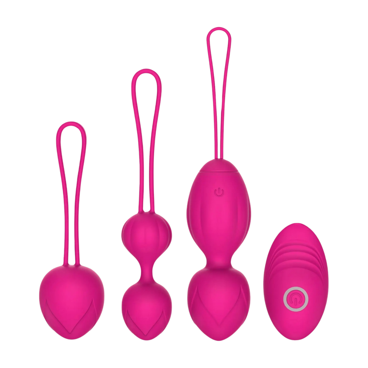 Pleasurez Kegel-pallosetti ja vibraattori naisten seksilelu, pehmeä ja joustava, kuvassa kolme erilaista pallo- ja vibraattorimallia