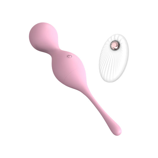 Pleasurez Kegel Vibra Pallo naisten seksilelu, pieni ja väritön, valmistajan logo näkyvissä.