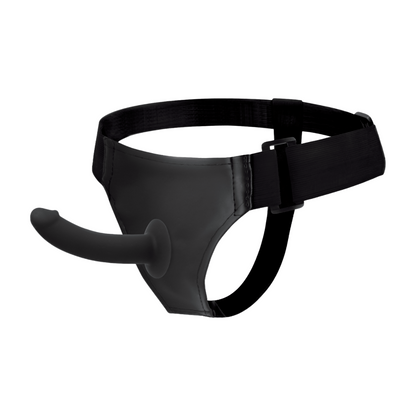 Naisten seksilelu HARNESS ATTRACTION -STRAP-ON KENNY 15cm, harness ja dildo, musta väri, realistinen muoto, kuva edestä.