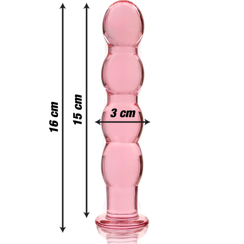 Lasinen NEBULA Dildo Nebula 10, pinkki, näyttävä ja läpinäkyvä dildo, valmistettu lasista, kuvassa näkyvä muoto ja väri.