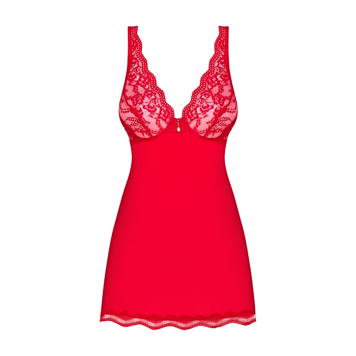 Punainen BABYDOLL LUVAE alusvaate, kaarituet ja helmi-stringit, OBSESSIVE-brändi, naisellinen ja houkutteleva design.