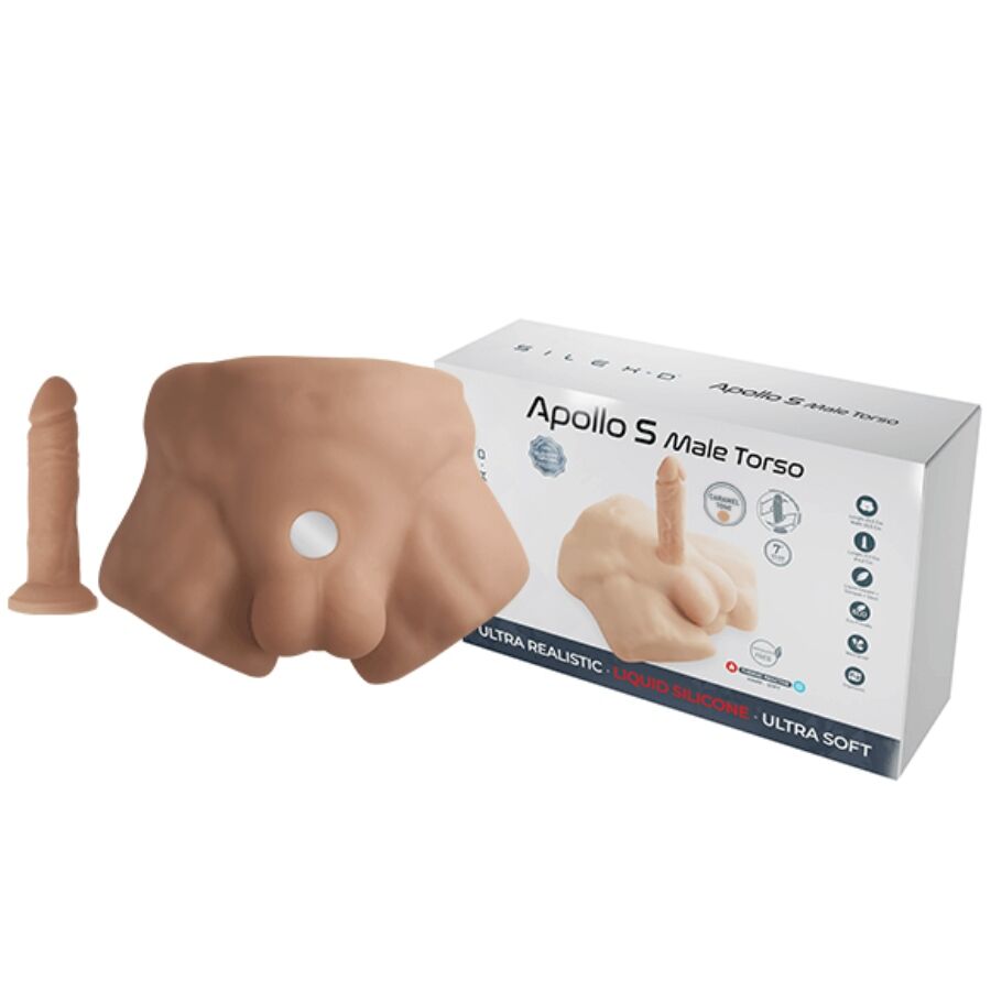 SILEXD Apollo S karamellinen miesten seksilelu, miesvartalo-dildo, realistinen ja tukeva seksinukke kuva.