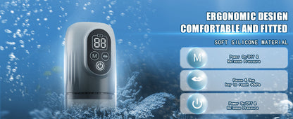 Automatic penis pump from PLEASUREZ, a men's sex toy with a sleek design and clear tube showing the pump mechanism.