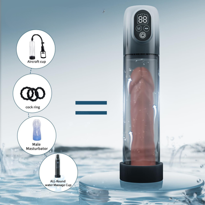 Automatic penis pump by Pleasurez, male sex toy with sleek design and adjustable pressure for enhanced pleasure and performance.