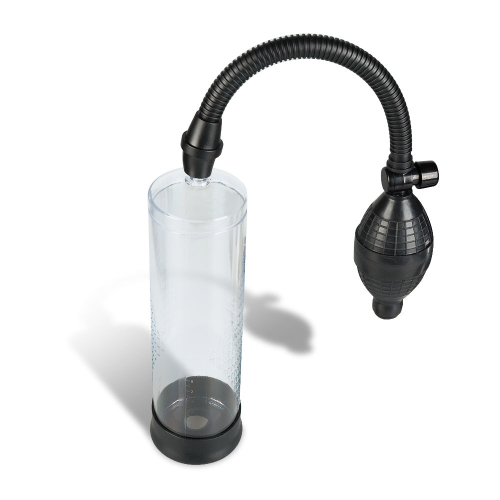Miesten seksilelu PLEASUREZ-penispumppu suuttimilla, sisältää kumisen suuttimen ja ergonomisen muodon.