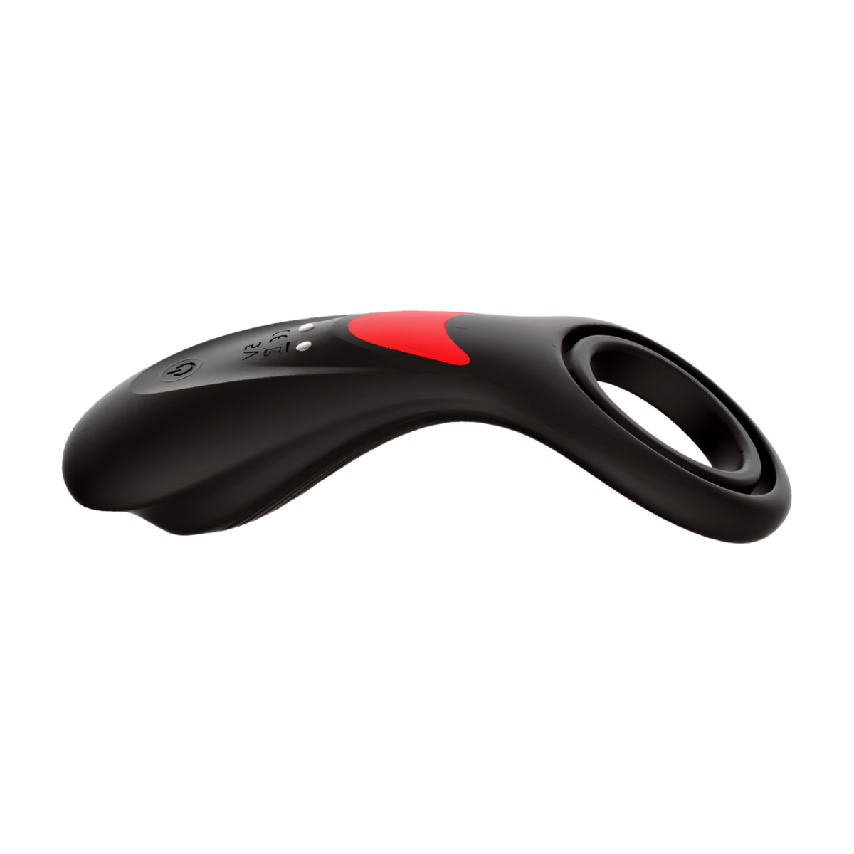 Pleasurez Penisrengas Vibraattori Duo, a men's sex toy with vibrating features, shown in black on a white background.