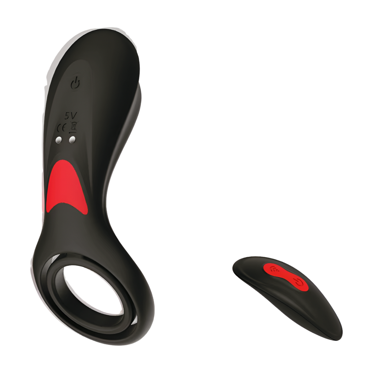 Pleasurez Penisrengas Vibraattori Duo, a men's sex toy with vibrating features, shown in a sleek black design.