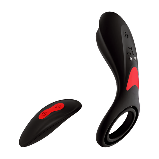 Pleasurez Penisrengas Vibraattori Duo, a men's sex toy with vibrating features, shown in a close-up image.