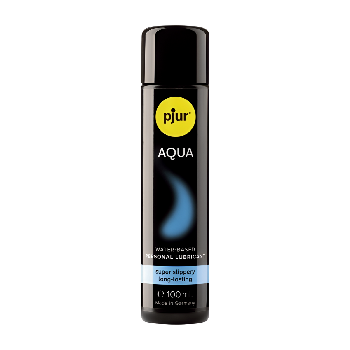 Pjur Aqua liukuvoide 100 ml, vesipohjainen ja silkinpehmeä liukuvoide, näkyvissä pullo ja etiketti.