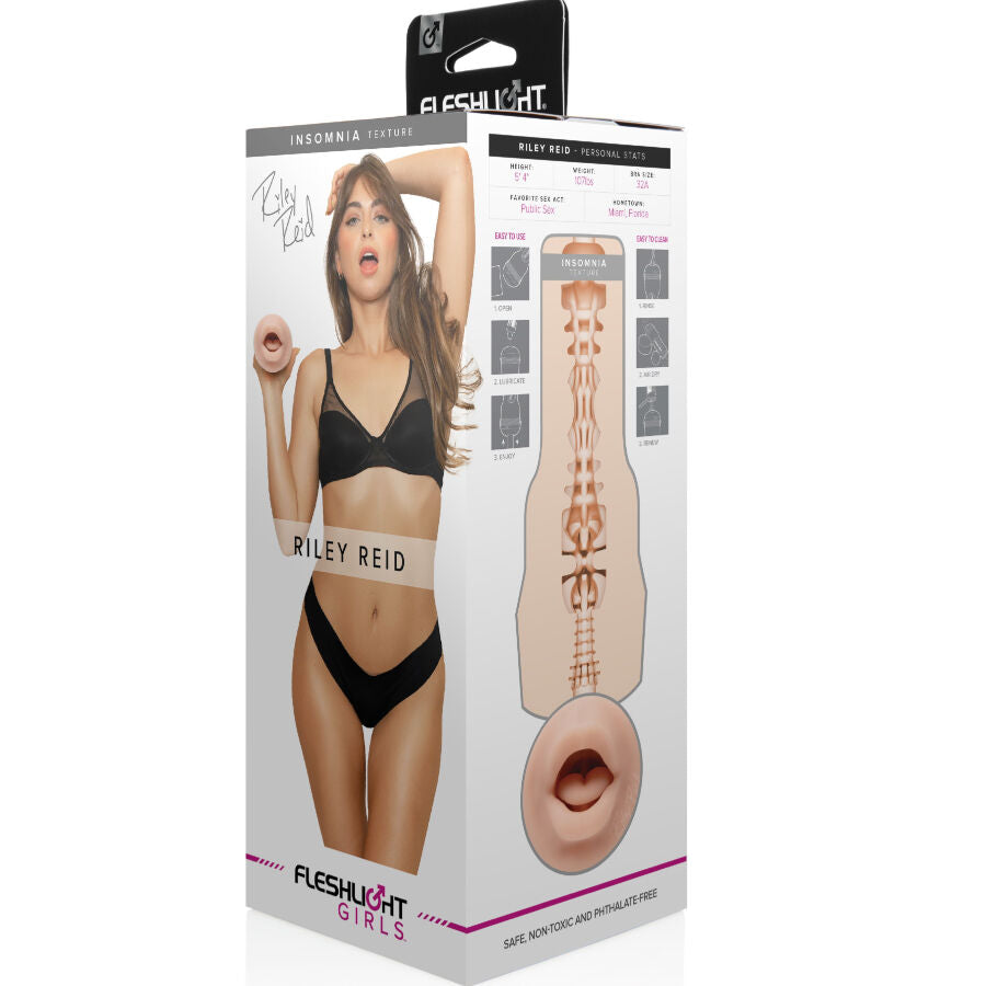 Fleshlight Girls Riley Reid suu seksilelu miehille, realistinen ja pehmeä Fleshlight-brändin seksilelu.