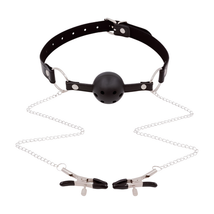 BDSM-suupallo ja nänni puristimet PLEASUREZ-merkkiset, metalliset ja kiristävät, sopivat BDSM-leikkeihin.