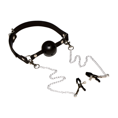 BDSM-suupallo ja nänni puristimet PLEASUREZ-merkkiset, metalliset ja kiristävät lelut BDSM-harrastuksiin.