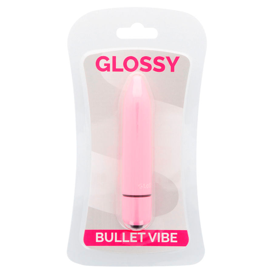 GLOSSY VIBRAATTORI BULLET THIN naisten seksilelu, pieni ja hillitty vibraattori, esillä valokuvassa.