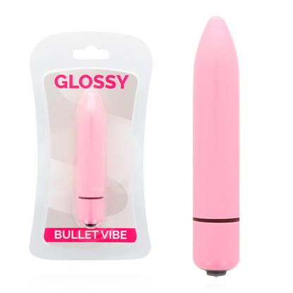 GLOSSY VIBRAATTORI BULLET THIN naisten seksilelu, pieni ja kapea vibraattori, kuva seksilelun tyylistä ja materiaalista